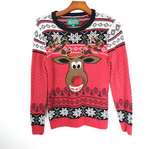 Ugly Christmas Sweater Reindeer Size Medium Holiday Rudolph Xmas Poopin Candy